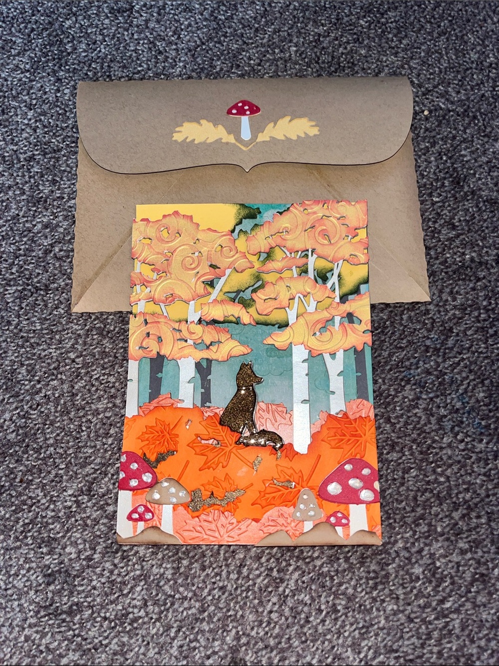 Stampin' Up! Autumn Leaf and Fox Handmade Card Set in Orange, Brown, Green, Red - Picture 2 of 10